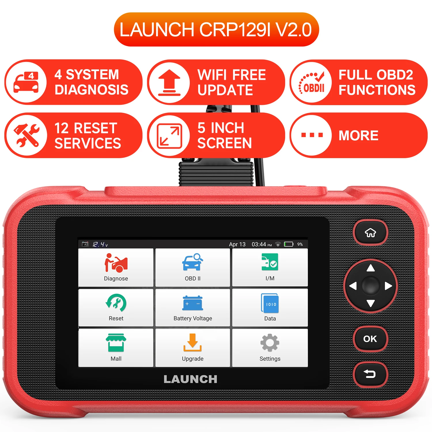 

LAUNCH CRP129i V2.0 Диагностические инструменты Автомобильный сканер OBDII Инструменты сканирования OBD2 Считыватель кодов четыре системы Пожизненное бесплатное обновление ﻿