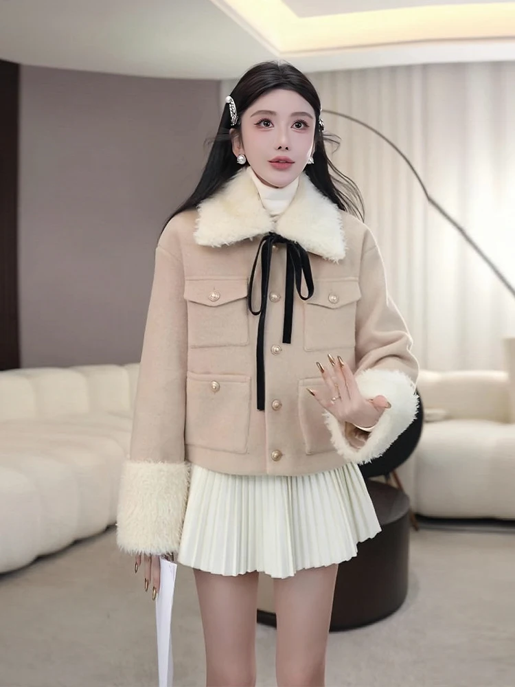 

Женское пальто LADIESFIRST с воротником из овечьей шерсти, множеством карманов и поясом, новая зимняя коллекция, хлопковая одежда для женщин