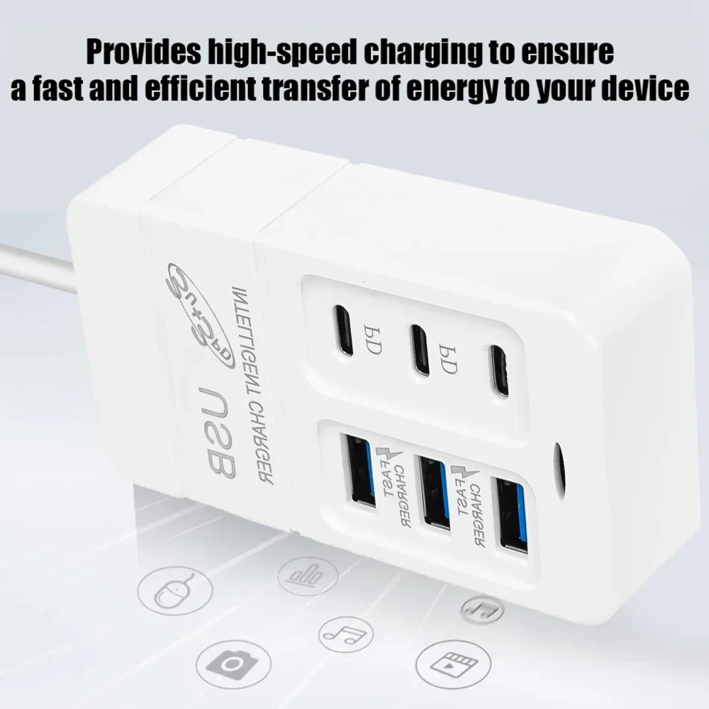 35W Multiport USB Charger PD Type C Fast Charging EU US Plug Wall Charger USB Hub Adapter 6 Ports USB Quick Mobile Phone Charger image 3