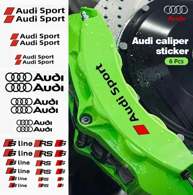 6pcs Car Caliper Cover Sticker Brake Decals for Audi Sport S Sline A3 A6 A4 A5 A7 RS4 RS5 RS6 RS3 RS7 A4L A6L S3 S6 S5 S7 S4 RS8