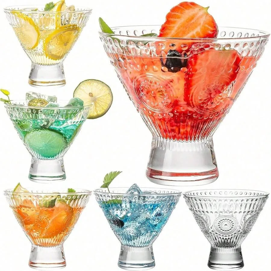 

Stemless Ribbed Martini Glasses Set Of 6, 5oz Crystal Cocktail Glass, Margarita Glasses, Art Deco Coupe Glasses, Heavy Base Bar