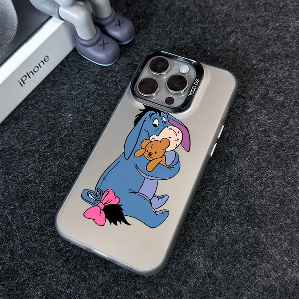 Disney Cute Cartoon Eeyore Phone Case IMD Color Silver Shell For IPhone 16 15 14 13 12 11 X XR Pro Max Plus