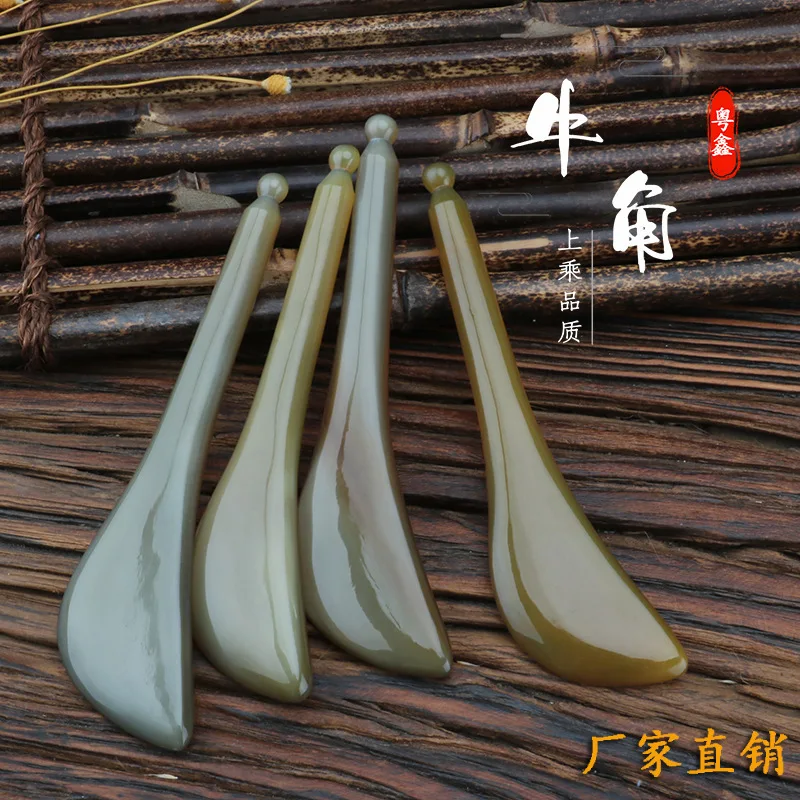 Factory Wholesale Horn Manual Acupuncture Pen Muscle-Poking Stick Facial Eye Massage Beauty Scrapping Plate Vietnam White Buffal