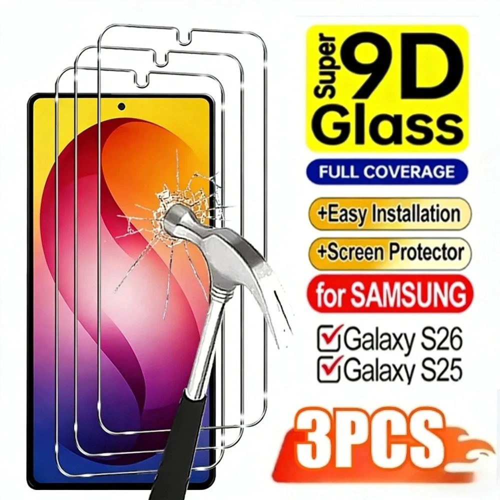 3Pcs Full Cover Tempered Glass for Samsung Galaxy S26 S25 S24 Ultra S23 S22 S21 Plus S25 S24 FE Anti-Shatter Screen Protector