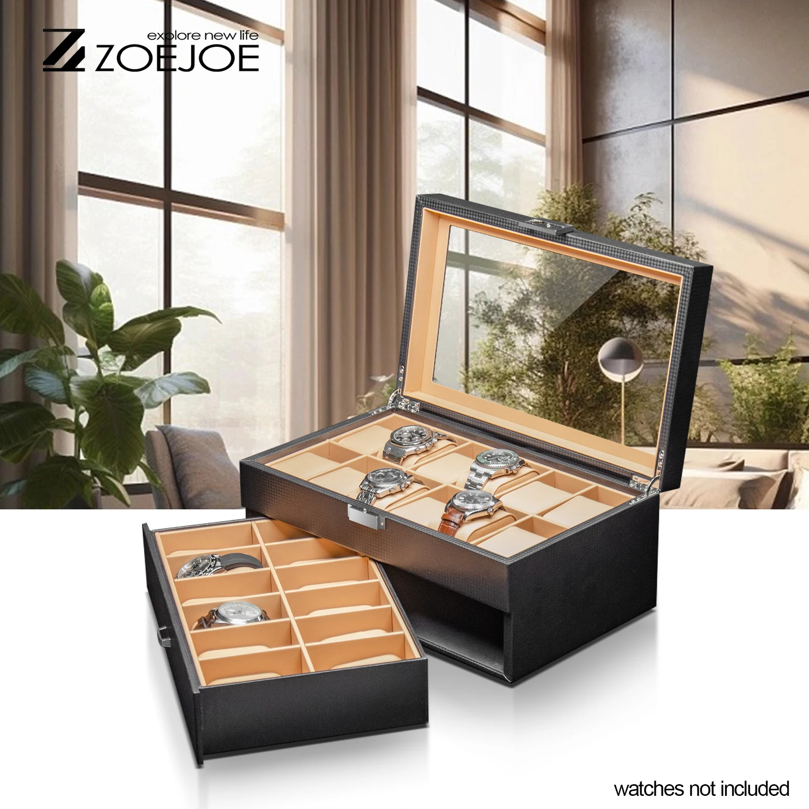 กล่องเก็บนาฬิกา 24 ช่อง แบบสองชั้น ความจุขนาดใหญ่ 3 สี กล่องใส่สร้อยคอ กล่องใส่นาฬิกา อุปกรณ์เสริมนาฬิกา กล่องใส่เครื่องประดับ หนัง PU