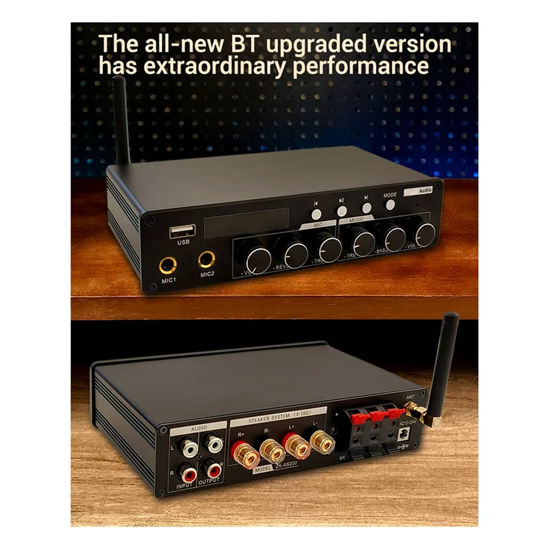 A73E-AS200 200W TPA3116D2 2.0/5.0/5.1 Channel Multi-Purpose Home Theater KTV Bluetooth Power Amplifier Karaoke Singing AUX