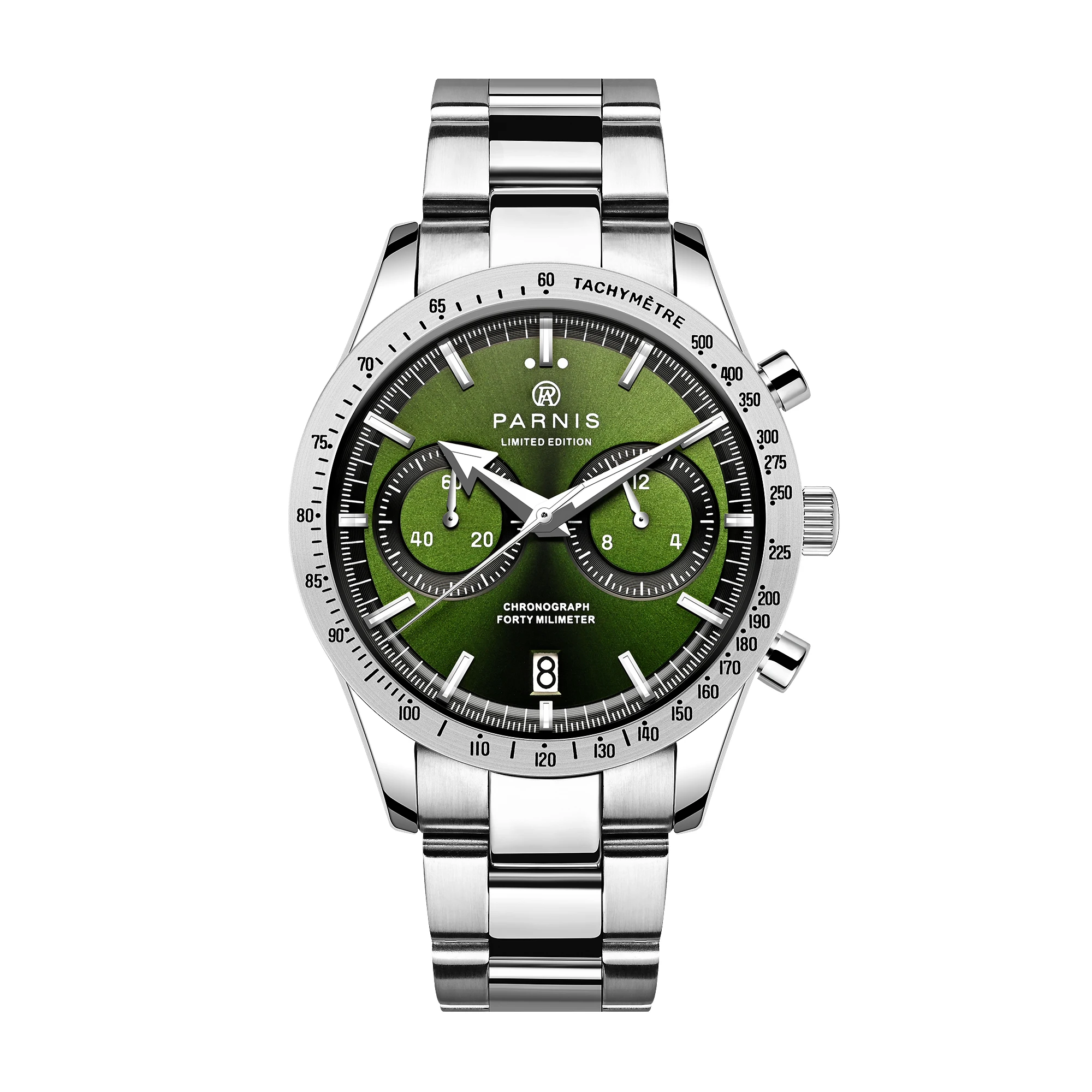 

Fashion Parnis 40mm Green Dial Quartz Chronograph Men's Watch Stainless Steel Case Calendar Luxury Watches For Men reloj hombre