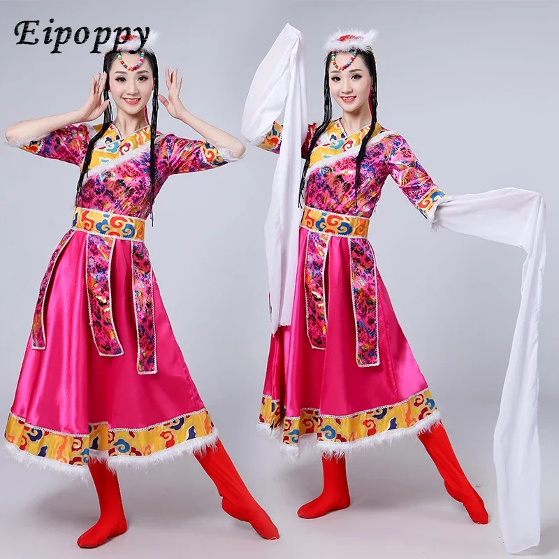 Tibetan Dance Costumes Female Tibetan Sleeves Show Costumes Long Skirts Square Dance Costumes