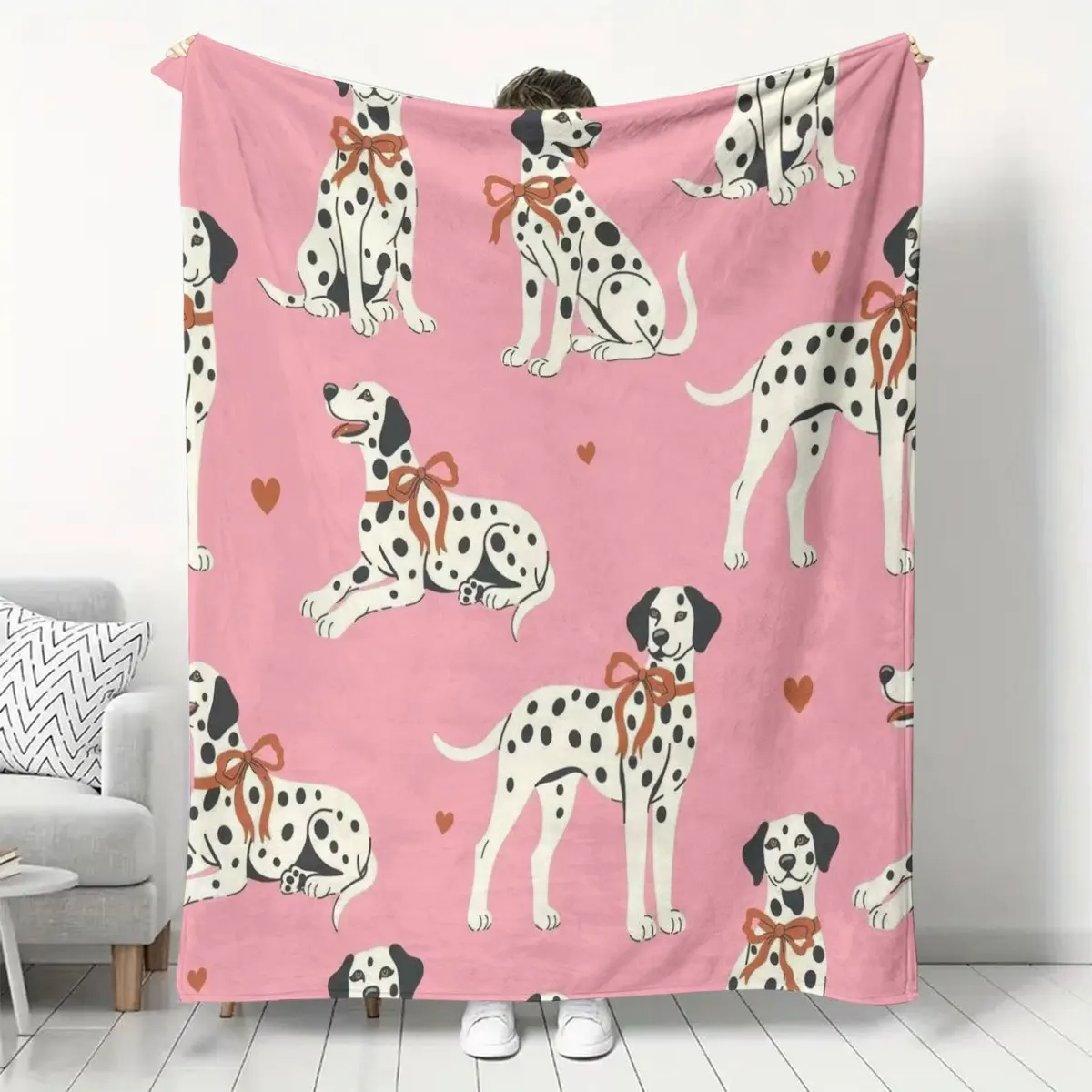 Cute Dog Dalmatian Print Plush Throw Blanket Pink Pattern Pet Lover Home Decor Cozy Gift for Living Room Nursery