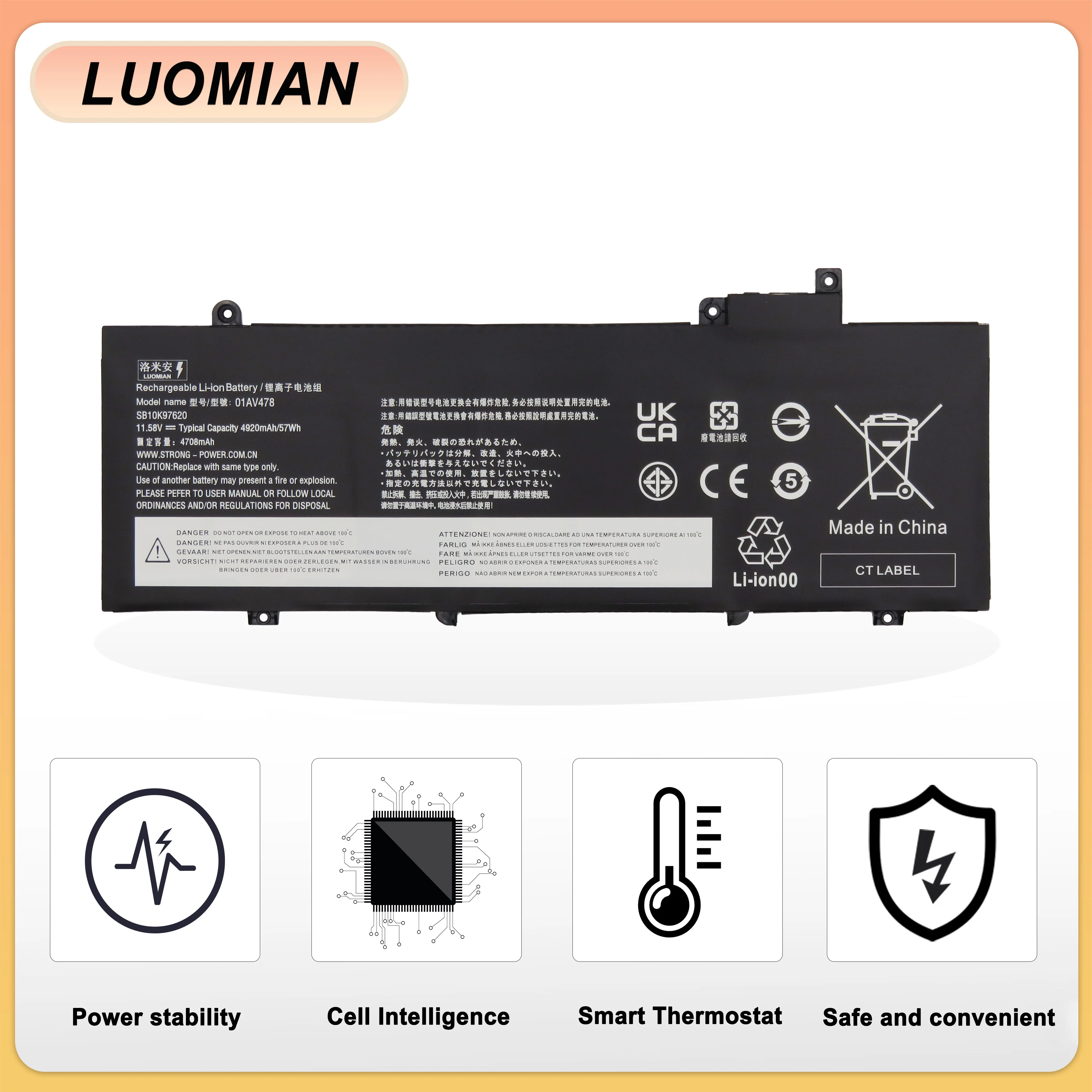 LUOMIAN 01AV478 Laptop Battery For Lenovo ThinkPad T480S Series 01AV478 SB10K97620 01AV479 01AV480 17L3P71 L17M3P71 L17S3P71
