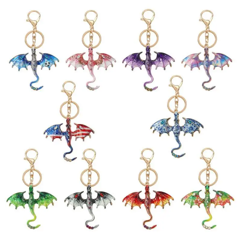 Fantasy-Drachen-Emaille-Schlüsselanhänger-Set, exquisiter Wyvern-Schlüsselring, Taschenanhänger, hochwertiger Metall-Auto-Schlüsselanhänger als Einweihungsgeschenk – Detail 3