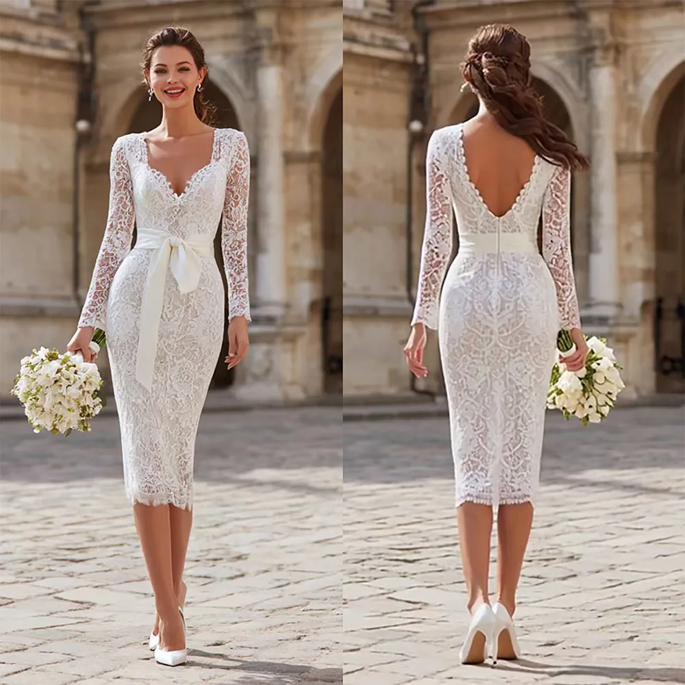 High Quality Customized White V-neck Knee-length Dress with Floral Pattern and Cutout Design Party Dresses Kleider Damen Elegant