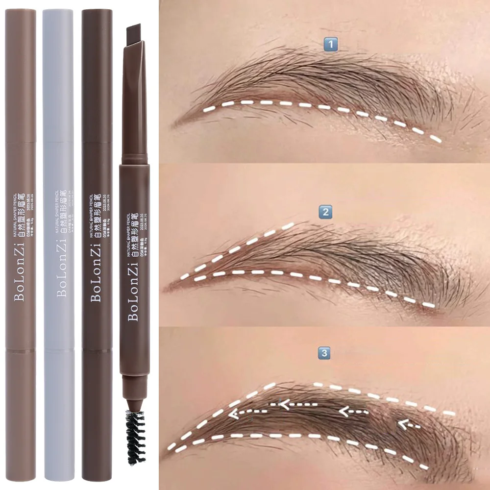 Natural Shape Double Head Eyebrow Pencil with Brush Waterproof Matte Triangle Machete Eyebrow Pen Lasting Black Brown Eye Makeup