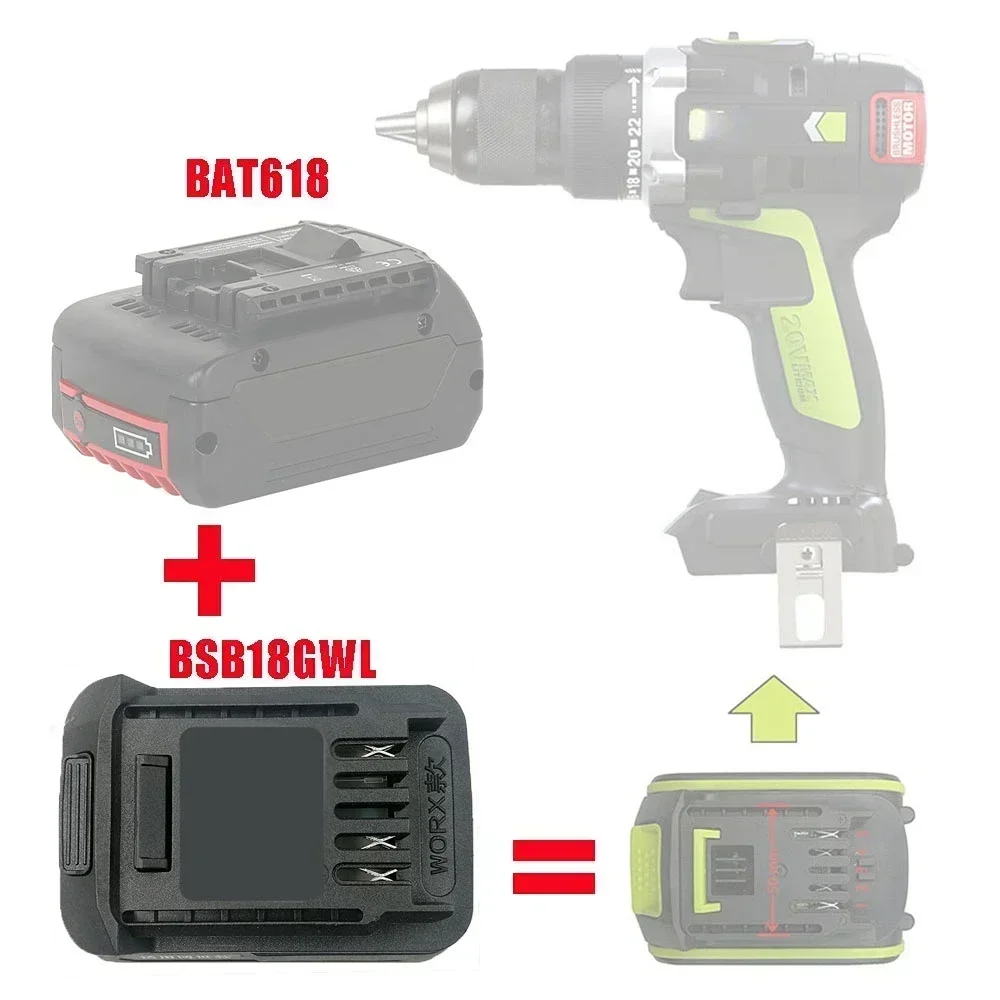 BSB18GWL Adapter Converter Can Use For BOSCH 18V Li-ion Battery BAT618 BAT618G on For Worx Green Large Foot Electric Power Tools