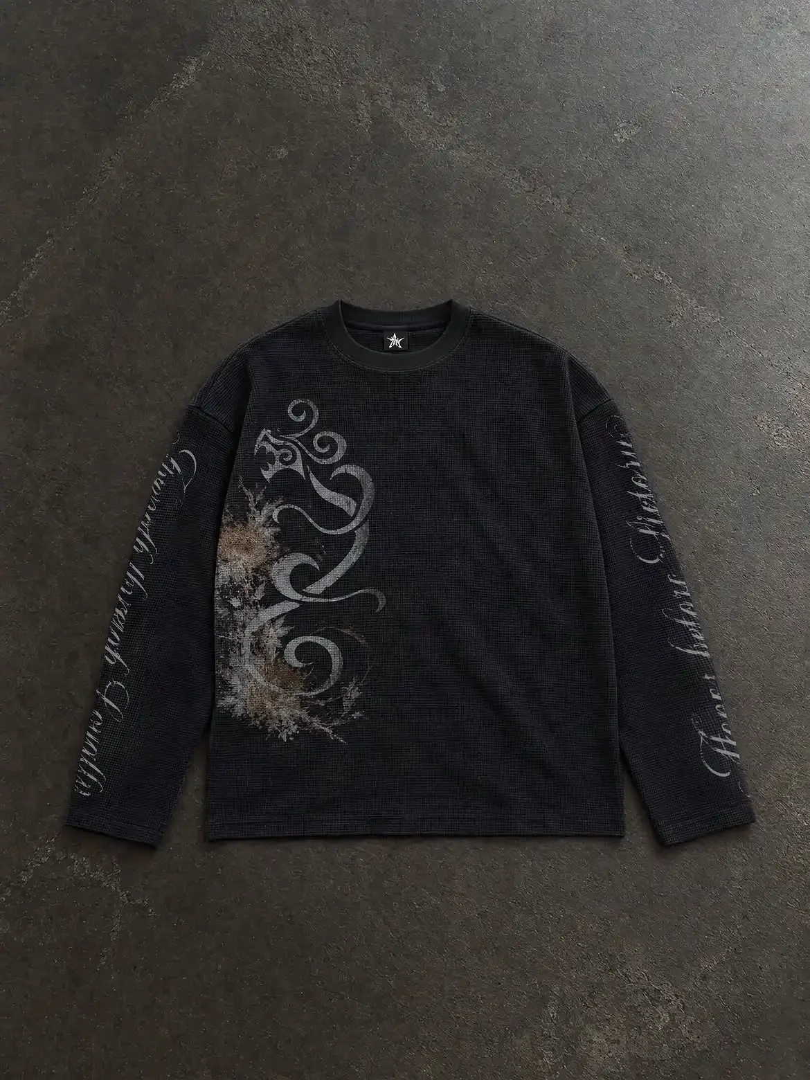 Twin Dragons Thermal Long Sleeved Shirts Y2K Retro Signature Printed Arm Knitted Casual tops Crew Neck Loose Streetwear Shirts