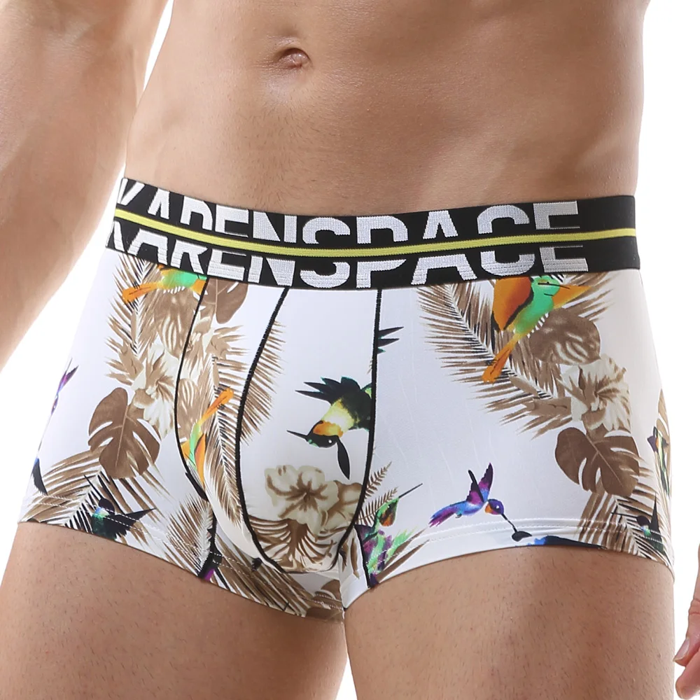 Men Soft Ice Silk Breathable Printed Low Rise Underwear Underpants Boxers Shorts Briefs Printed Panties Male Boxer Shorts