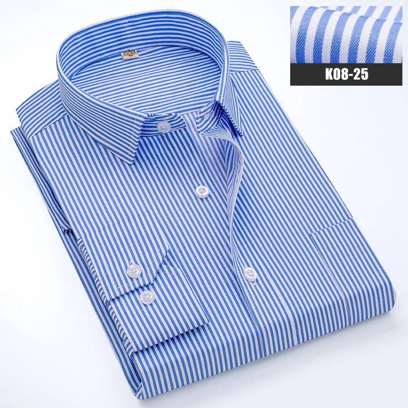 Camisa de manga larga para hombre, Camisa de sarga azul claro de carrera de negocios, traje de hombre, camisa de pulgadas, antiarrugas a rayas