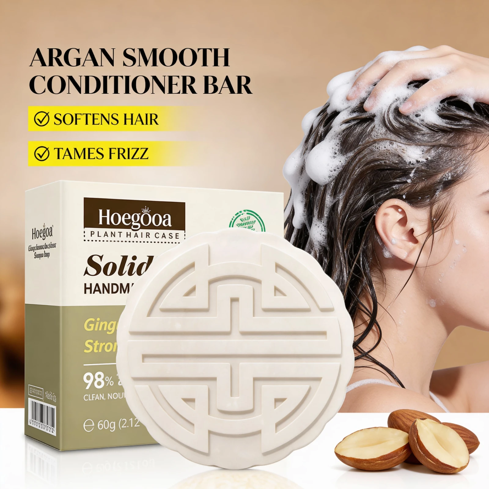 Champú Sólido Natural de Argán, Jabón para el Cabello para Cabello Seco y Dañado, Hidratante, Nutritivo, Reparador del Brillo, Limpieza Suave para Todo Tipo de Cabello