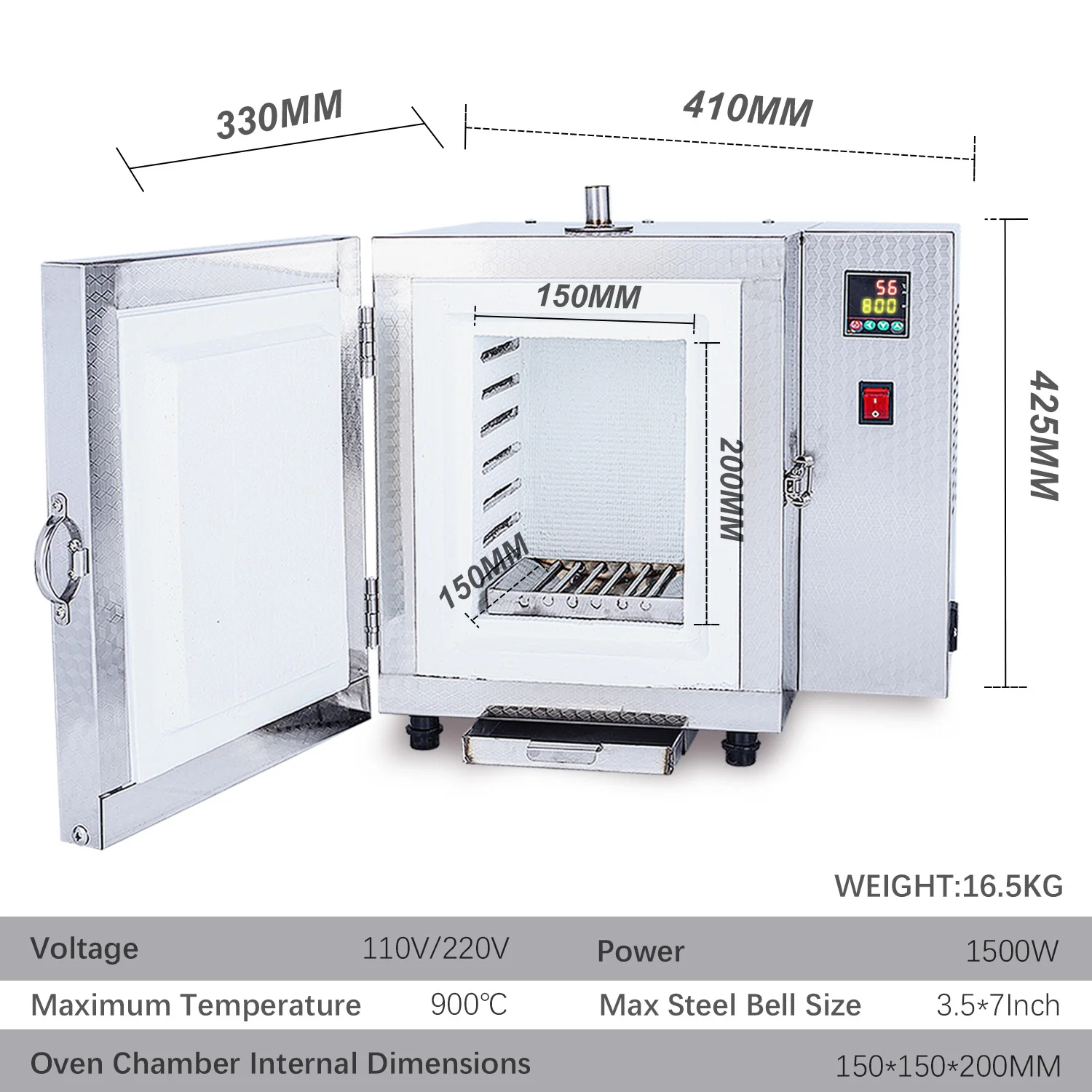 900 ℃   Forno per incubatrice Forno per incubazione di cera persa e forno combinato per fusione di gioielli Macchina per fusione e fusione di gioielli