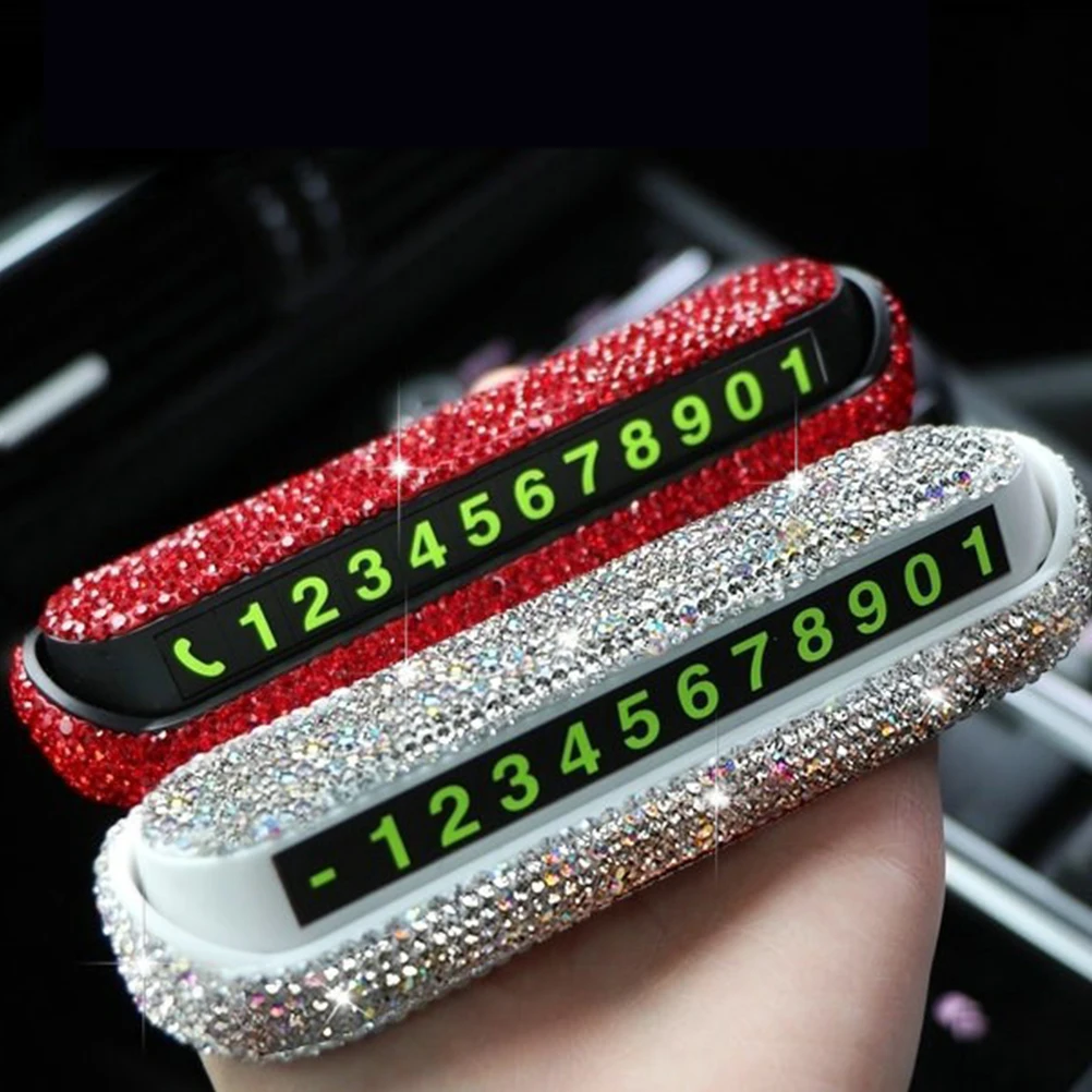 

1Pcs Temporary Parking Number Card Aluminum Rhinestone Durable Stop Sign Luminous Effect Compact Design High Temperature
