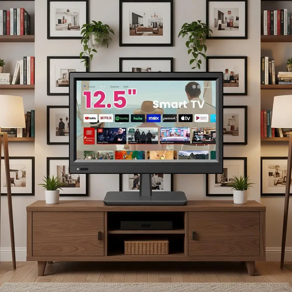 

12,5-дюймовый компактный смарт-телевизор Full HD 1080P со встроенными приложениями, цифровым тюнером ATSC, входами USB/VGA/HDMI, 12В автомобильный мини-смарт-телевизор для