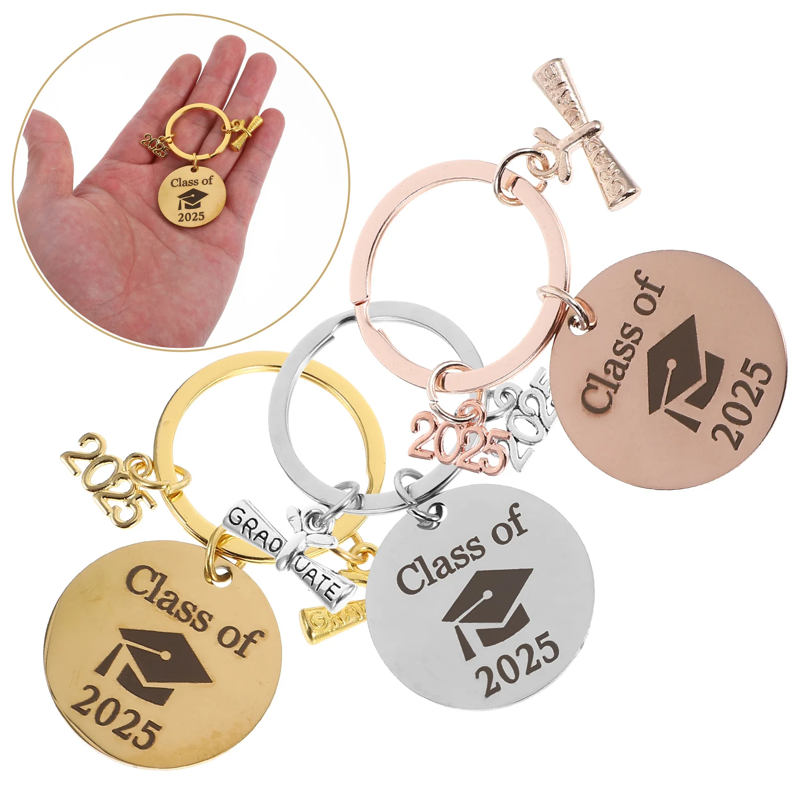 

3 Pcs Graduation Keychain Gifts Keyrings Charm Present Decoration Stainless Steel Season Party Supplies Souvenir Favors