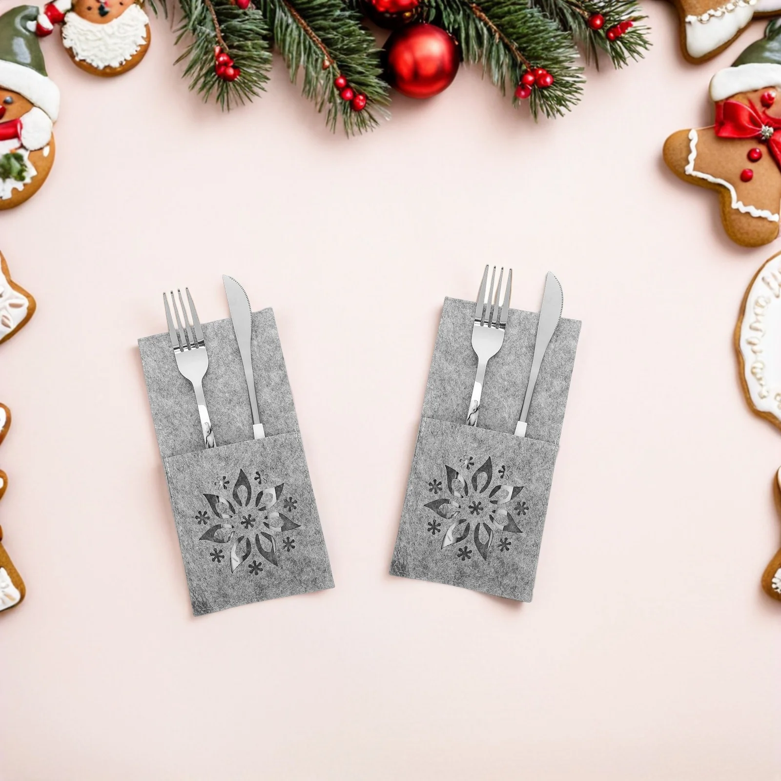 

8Pcs Christmas Utensil Holders Snowflake Pattern Cutlery Bags Tableware Organizers for Festive Dinners Cutlery Bags