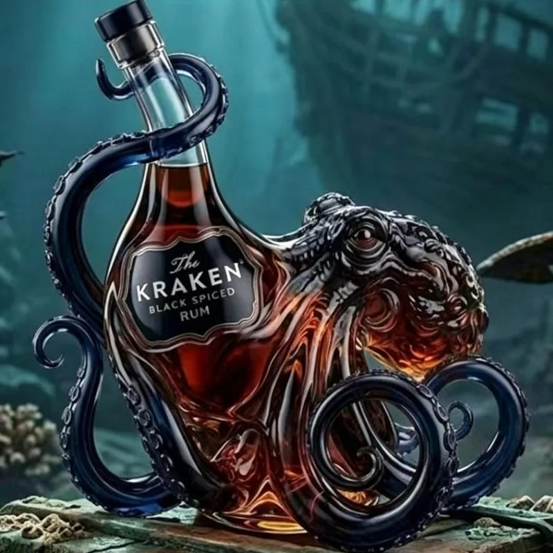 Glass Bottle Sea Monster Octopus Rum Wine Bottle Decoration Bar Wine Enthusiasts Art Collection Decoration Decanter Wine view 2