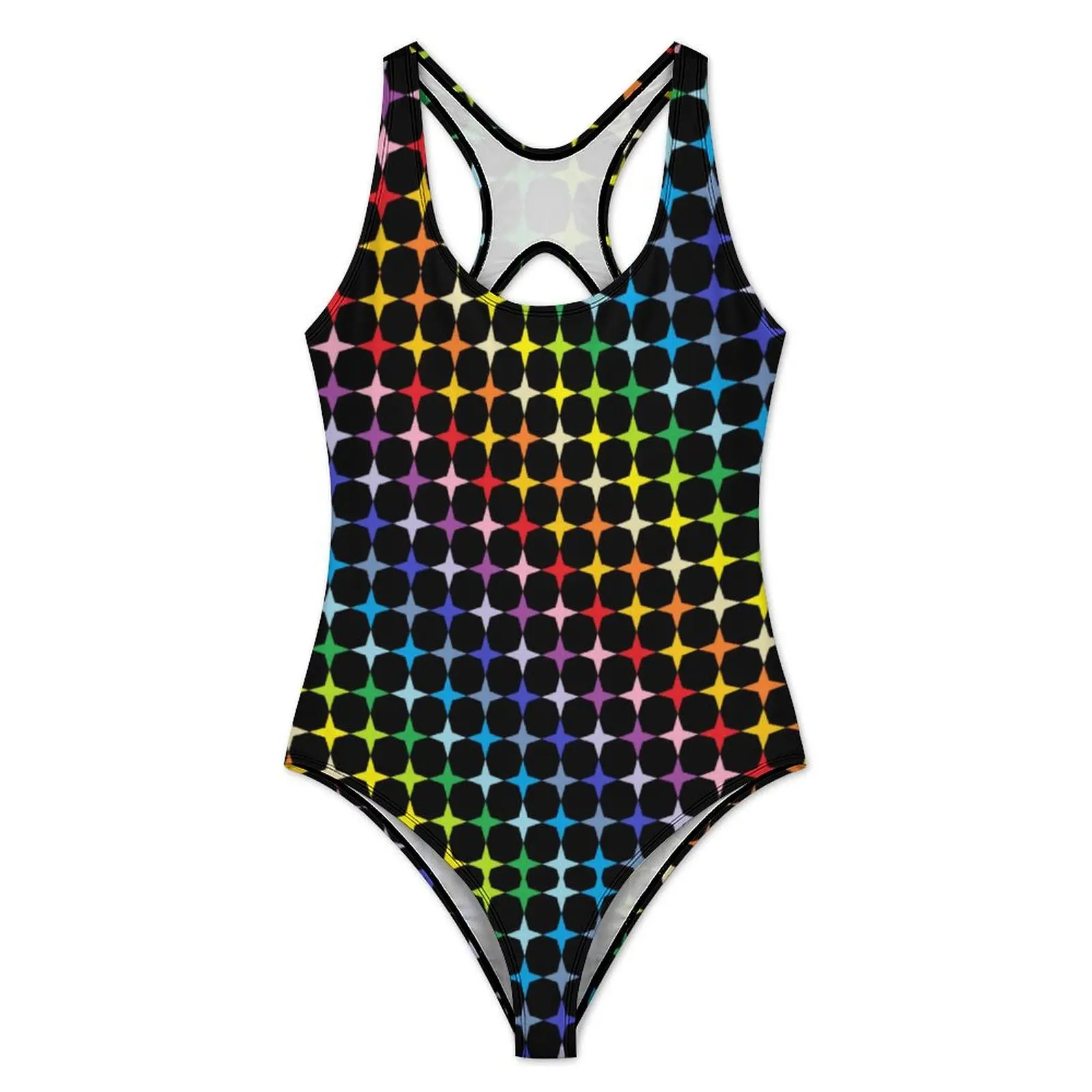 Abstract Stars Swimsuit Sexy Rainbow Print One Piece Swimwear Push Up Bodysuit Stylish Holiday Surf Bathing Suit
