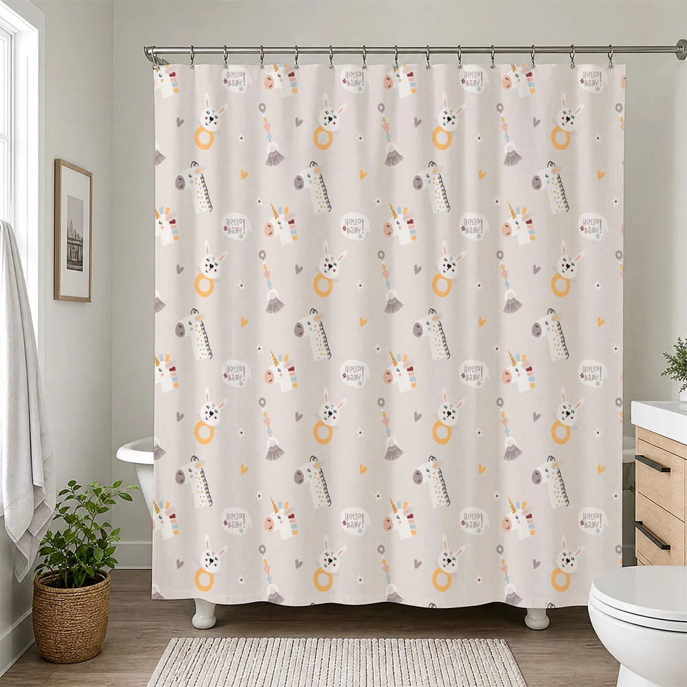 Waterproof Shower Curtain Rainbow Unicorn Mermaid Nursery Decor Cute Kids Bathroom Curtain Liner Boho Pastel Aesthetic Print Lux