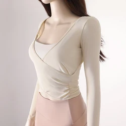 New Style Women's Cross Long Sleeve Running Tops Fall Side Waist Wrinkled Bra Padded Exercise Yoga T-shirt