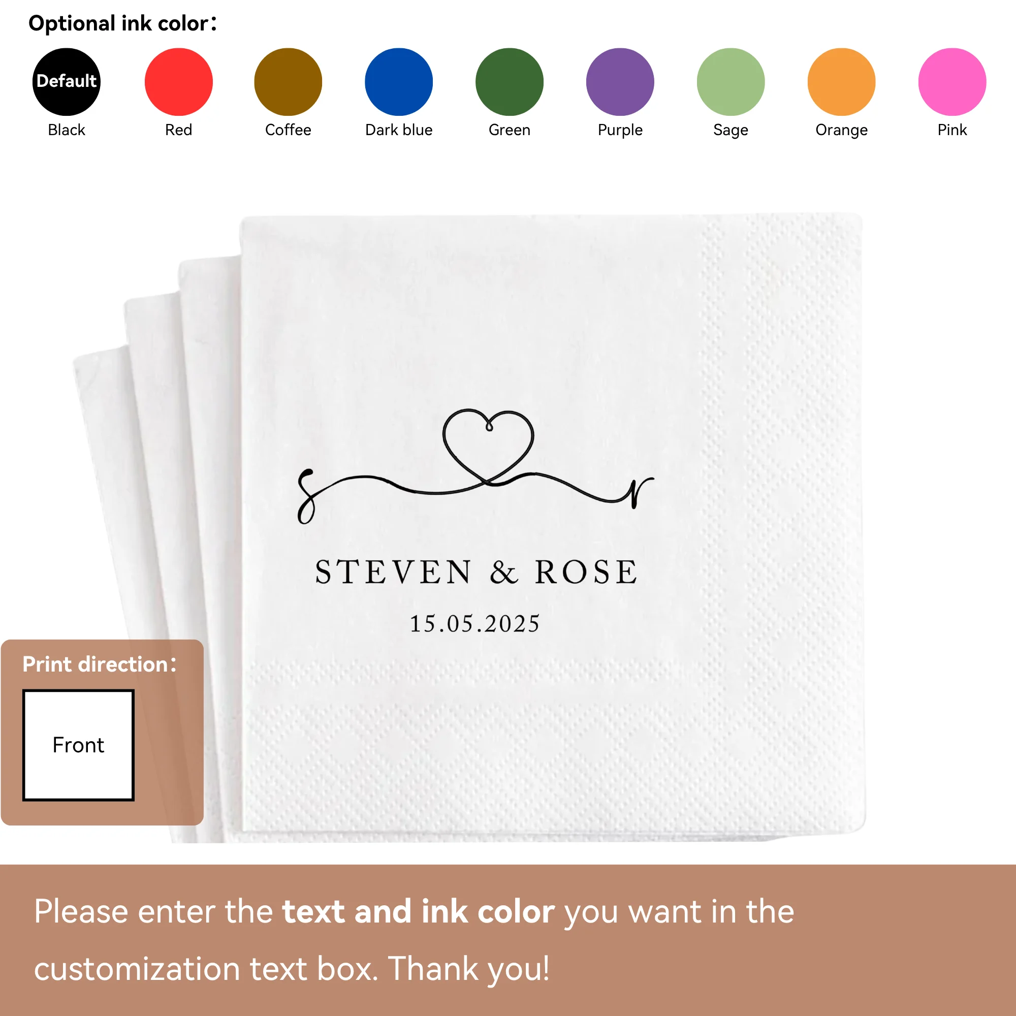 Personalisierte Hochzeits-Papierservietten, 20–500 Stück, individuelle Monogramm-bedruckte Servietten für Hochzeit, Cocktailparty, Jahrestag, Dekoration – Detail 9