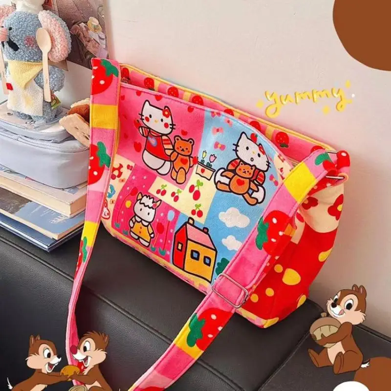 

Cartoon Printed Crossbody Bag Kawaii Hello Kitty Academy Style Ins Cute Shoulder Bag Girl Heart Summer Backpack Sweet Girl Gift