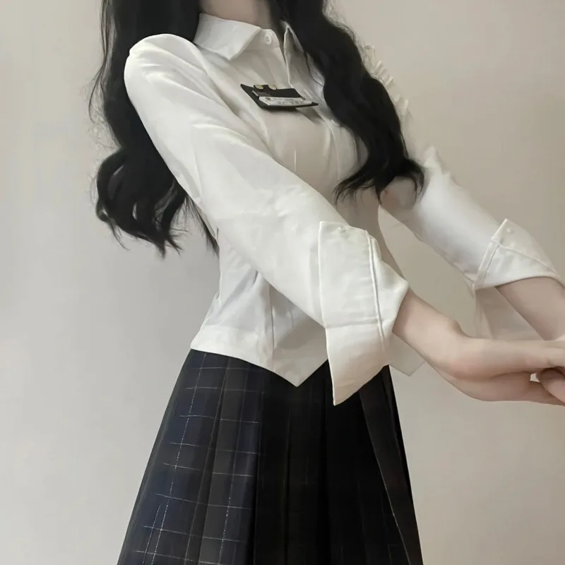 Dameskleding Prep-stijl shirt met lange mouwen Slanke witte top