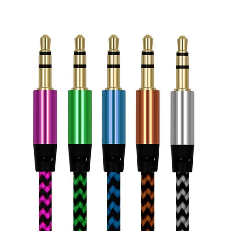 1m Nylon Jack Aux Cable 3.5 mm to 3.5mm Audio Cable Male to Male Kabel Gold Plug Car Aux Cord for iphone Samsung xiaomi