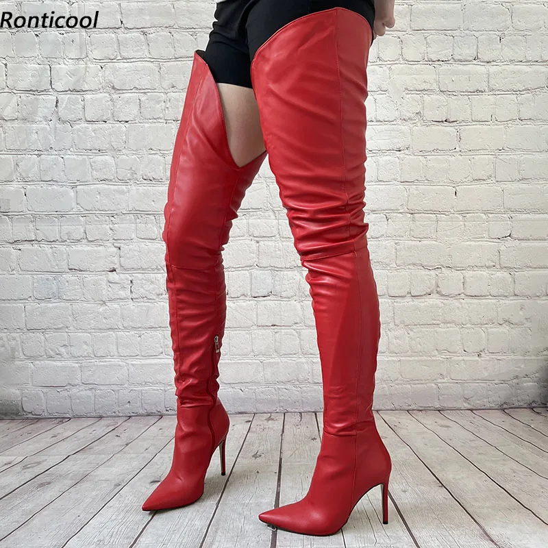 

Ronticool New Handmade Women Thigh Boots Side Zipper Unisex Sexy Stiletto Heel Pointed Toe Red Club Shoes Us Size 5-15