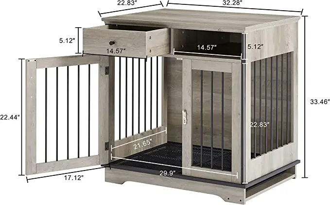 Dog Crate Furniture with Drawer Furniture Style Dog Crate Wood Decorative Dog Crate End Table with Removable Tray