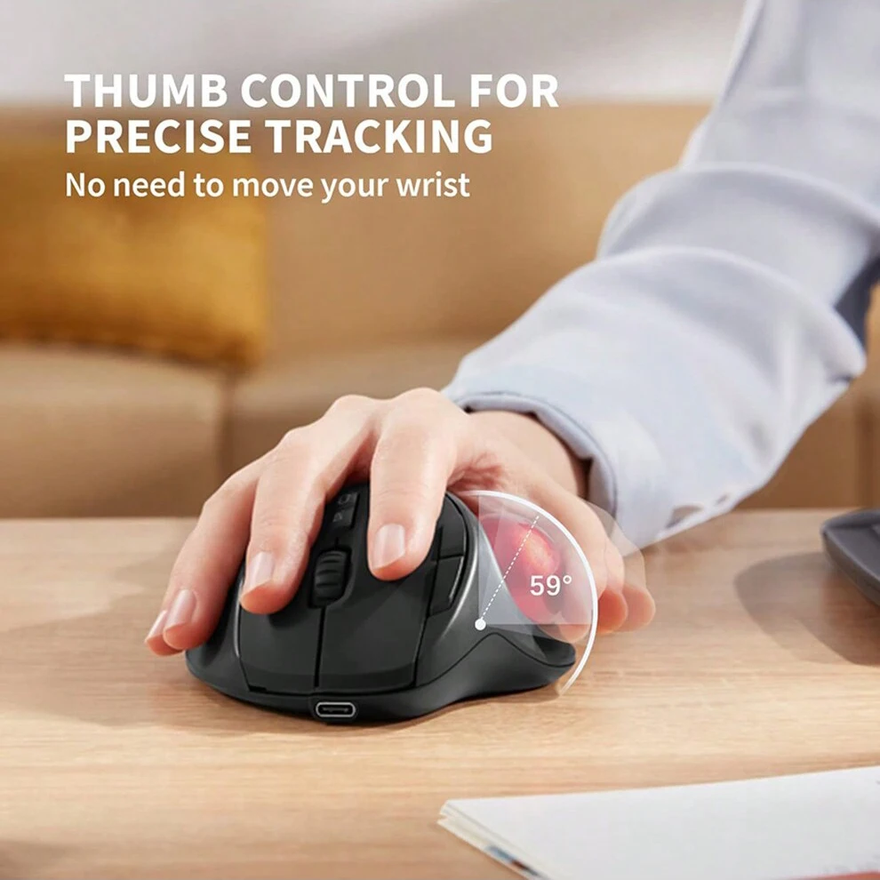 JOMAA Wireless Trackball Mouse, Rechargeable Ergonomic, Easy Thumb Control, Precise&Smooth Tracking,3 Device Connection