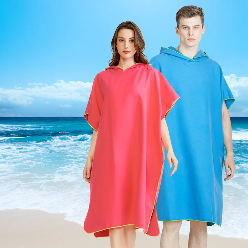 Hooded Wearable Bathrobe Microfiber Quick Dry Beach Towel Highly Absorbent Wrap For Poolside Vacation Shower Bathing Gear