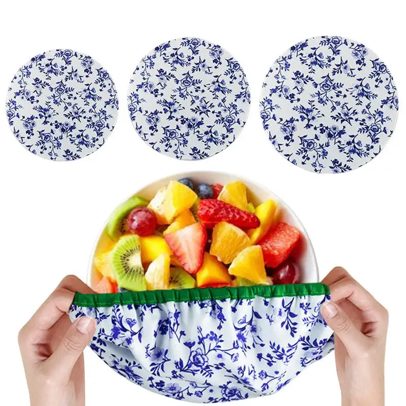 Food Bowl Covers 3pcs Reusable Cotton Fabric Elastic Universal Lid Covers For Keeping Food Fresh Household Kitchen Accessories