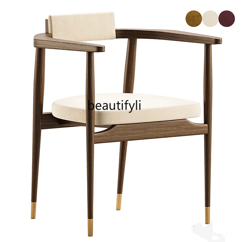 Hotel Restaurant Armrest Dining Chair Light Luxury Solid Wood Sales Office Conference Chair Designer Villa Chair