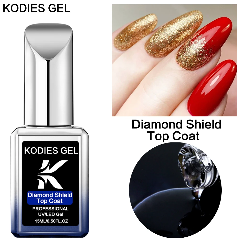 KODIES GEL Diamond Shield Top Coat UV Gel Nail Polish 15ML Semi Permanent LED Scratch Resistant Gel Polish Finish Sealer Nailart