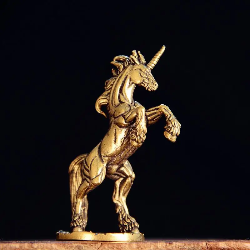 Antique Brass Horse Figurine Handcrafted Vintage Ornament Solid Brass Decor for Home Office Desk Living Room Display