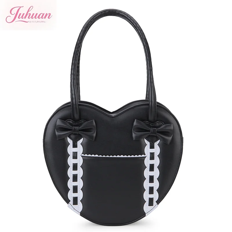 Japanese Kawaii Lolita Heart Shaped Handbag for Women Shoulder Bag Bowknot Purses and Handbags Girls Satchel Bag Top Handle Bag
