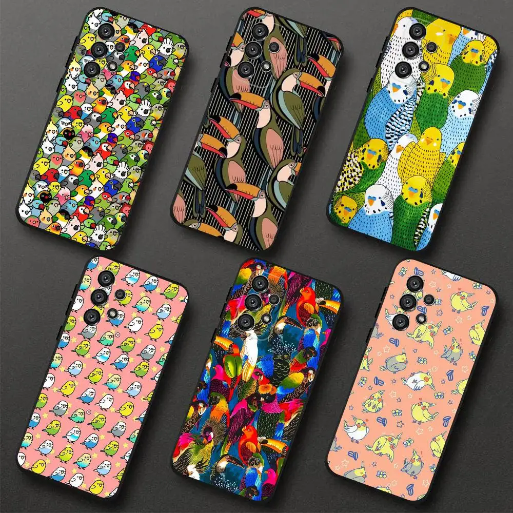 

Animal Parrot Bird Phone Case For Samsung S 25,24,23,22,30,21,10,9,Ultra,Plus,Lite,FE,4,5G Black Soft Case