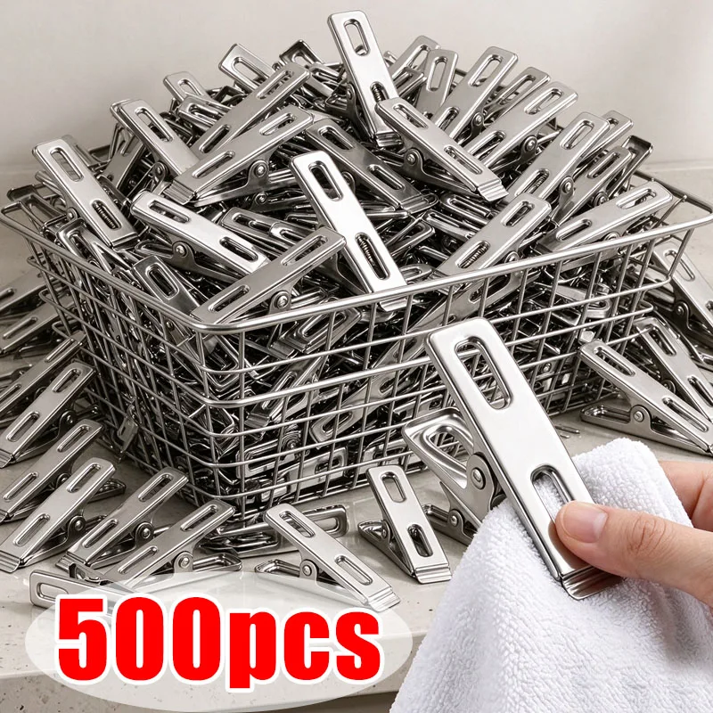 Rustproof Stainless Steel Clothespins Heavy-Duty Windproof Clothes Clamps for Laundry Drying Socks Craft Food Sealing Household