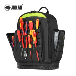 Jakah Tool Backpack with Plastic Bottom Insert Pockets Large Transparent Zipper Pocket Tool Organizer for Electrician Tool HL096