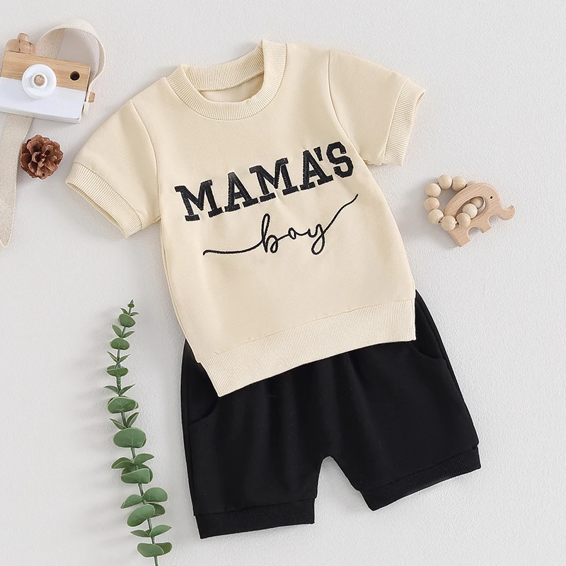 2023-12-05 Lioraitiin 0-3Y Summer Baby Boy Outfits Short Sleeve Letter Embroidery Tops + Shorts Set Toddler Clothes 2Pcs