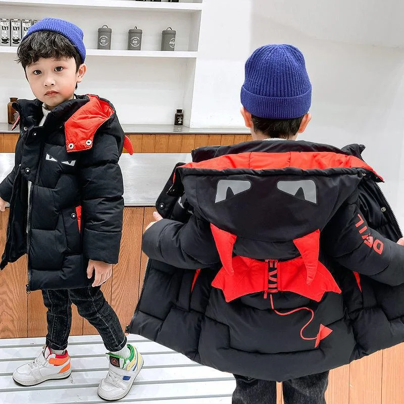 New Down Cotton Clothes Long Jackets Winter Boys Girls Thick Warm Hooded Coats Kids Parka Snowsuit Waterproof Ski Outerwear 2-8Y