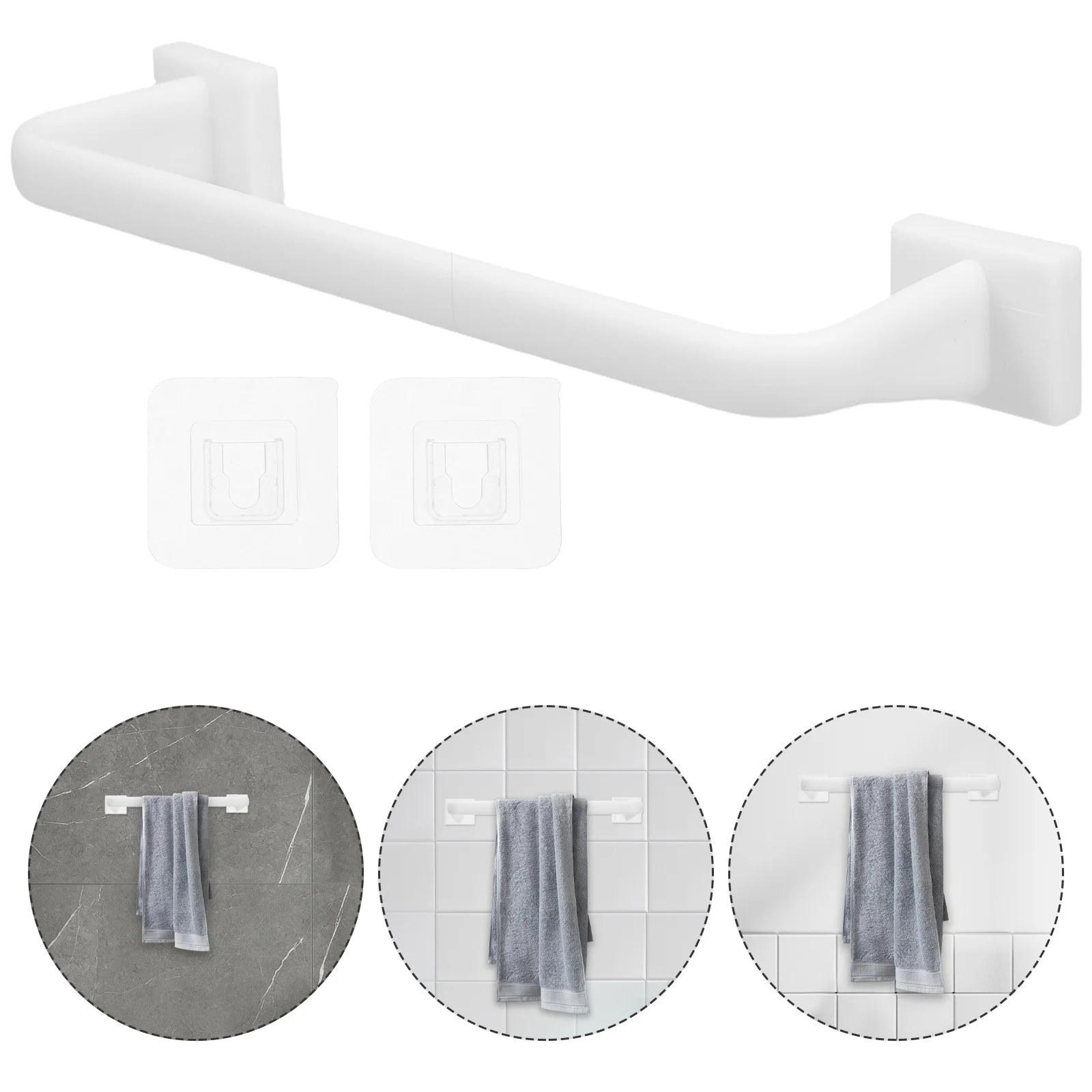 

2pcs Towel Adhesive Waterproof Space-Saving No Drill Mount For Bathroom Kitchen Storage Rack Kitchen Storage Organizer White